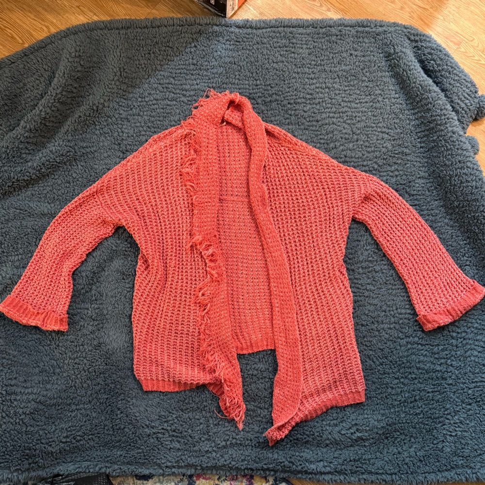 Free People Coral Open-Front Cardigan